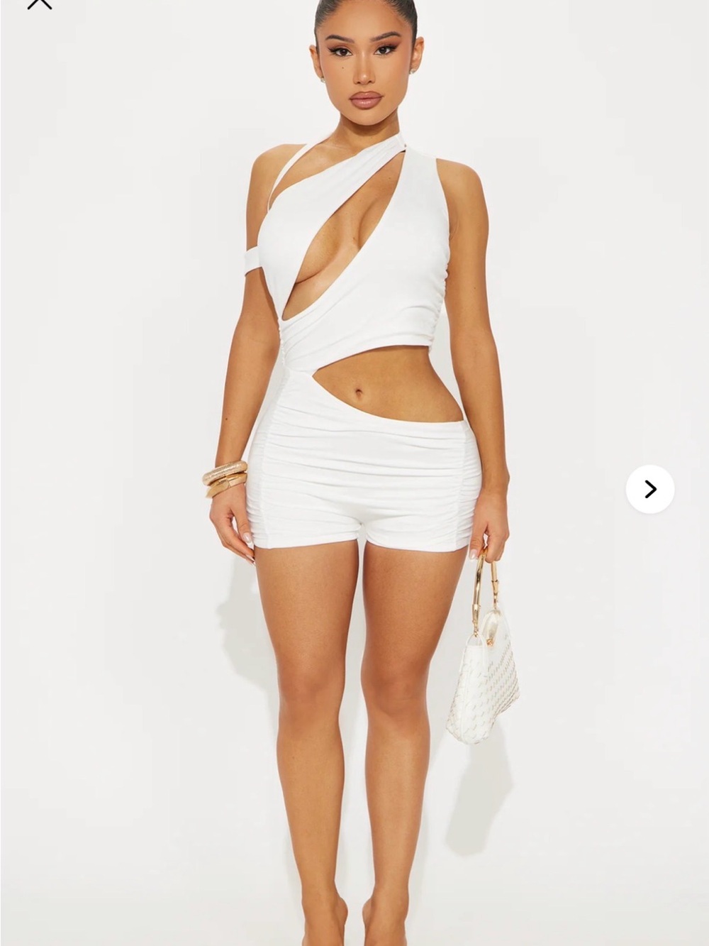 Fashion Nova White Cutout One-Shoulder Romper